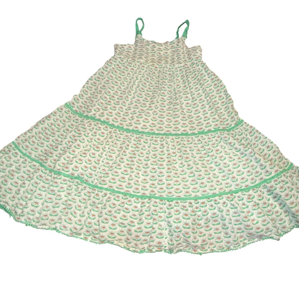 Mini‎ Boden Girls Smocked Floral Tiered Cotton Sundress Green Preppy Size 9-10Y